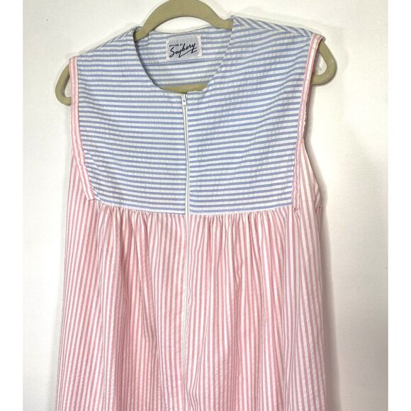 Saybury Vintage 80s Pastel Striped Half Zip Pockets Lounge Comfy Muumuu Dress - Picture 6 of 9
